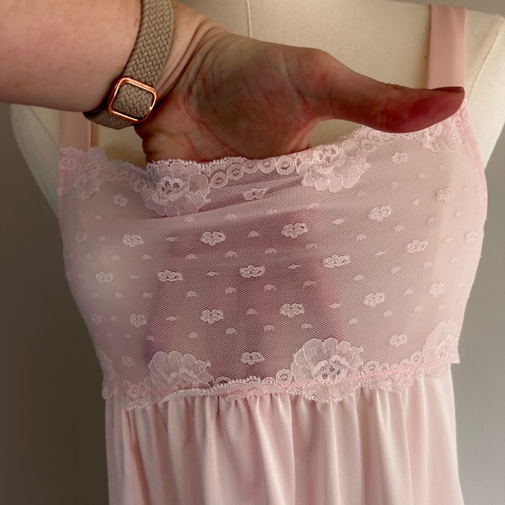 Vintage 70s Shadowline Pink Babydoll Maxi Nightgown Coquette Fairy Princess XS/S - Picture 5 of 11